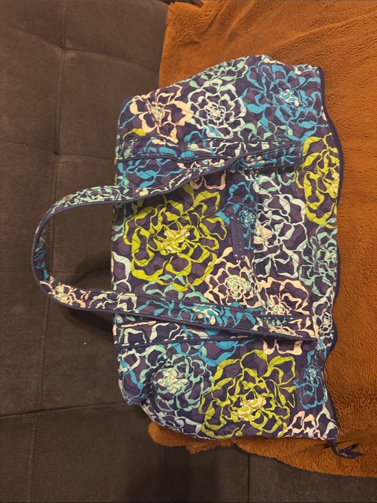 Handbags - Quilted Floral Tote Bag - Blue & Green